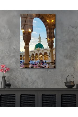 Medine Mescidi Nebevi İslami Dini Cam Tablo Modern Ev Ofis Salon Duvar Oda Dekoru Hediyelik