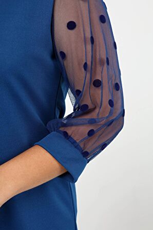 Puanlı Flok Kol Büyük Beden Elbise 26D-2153