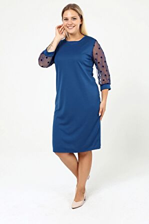 Puanlı Flok Kol Büyük Beden Elbise 26D-2153