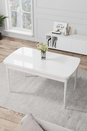 Par Serisi 70x114 Açılabilir Mdf Mutfak Masası Takımı Beyaz Masa 6 Kiremit Sandalye