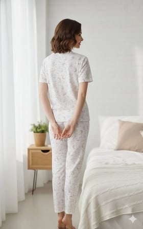 Kadın 3'lü Kısa Kollu Yüksek Bel Bisiklet Yaka Üst Alt Şort Pijama Takım