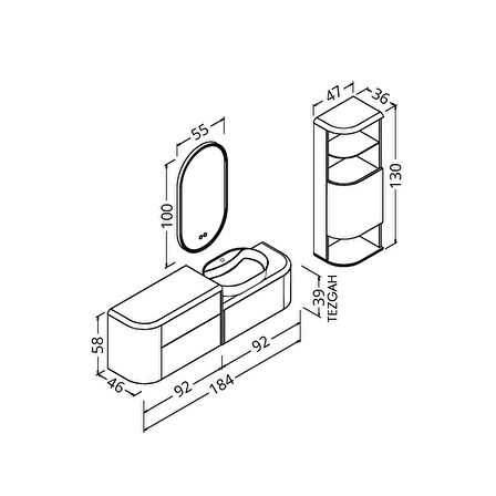 SIESTA SINGLE 184 CM BANYO DOLABI  ANTRASİT - BOY DOLAP DAHİL