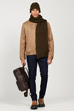 Erkek Bej Standart Fit Normal Kesim Dik Yaka Mont