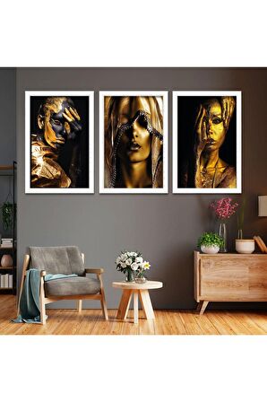 GOLD AYNALI PLEKSİ ÇERÇEVELİ YEŞİL VE ALTIN RENKLİ MODERN YAPRAKLAR TABLOSU