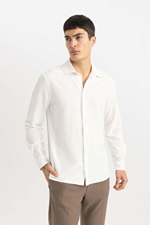 DeFacto Modern Fit Polo Yaka Basic Düz Krinkıl Uzun Kollu Gömlek B7384AX24SPWT34