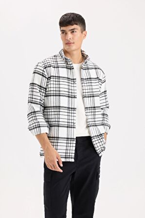 DeFacto Regular Fit Polo Yaka Kareli Flanel Uzun Kollu Gömlek D5835AX24AUER98