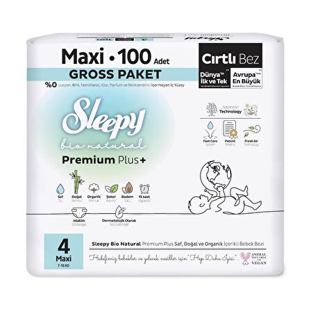 Sleepy Bio Natural  Gross Paket Bebek Bezi 4 Numara Maxi 100 Adet