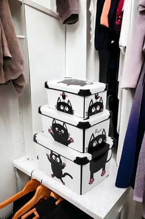 Style Box Meowdesenli 3 Parça Dekoratif Saklama Kutusu Seti