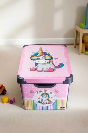 Style Box Retro Unicorn Desenli 20 L Dekoratif Oyuncak ve Saklama Kutusu