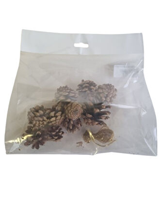 (Boyasız)10'lu Ham Doğal Kozalak Seti – Simli Gold İpli Yılbaşı Çam Ağacı Etkinlik Süsü