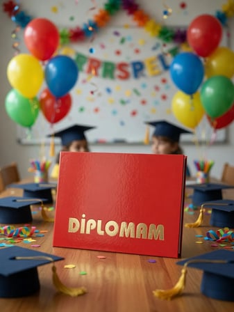Kırmızı Varaklı Diplomam Okul Öncesi İlkokul Mezuniyet Belgesi Hatıra Sertifika