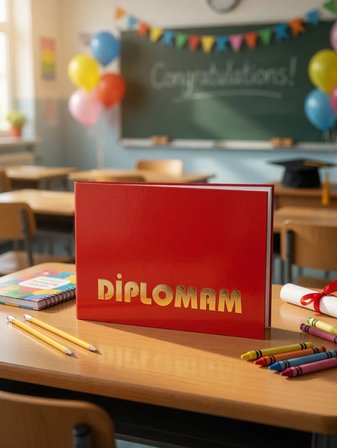 Kırmızı Varaklı Diplomam Okul Öncesi İlkokul Mezuniyet Belgesi Hatıra Sertifika