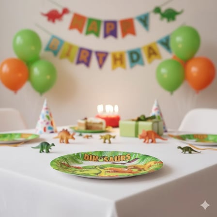 Sevimli Dinozor Temalı Karton Tabak - 23 cm Parti Tabağı 8'li