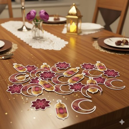 30'lu Ramazan Masa Konfettisi - Ayyıldız Kandil Figürlü - Bordo