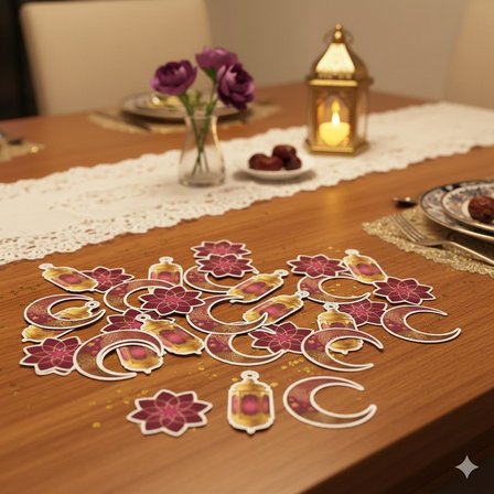 30'lu Ramazan Masa Konfettisi - Ayyıldız Kandil Figürlü - Bordo