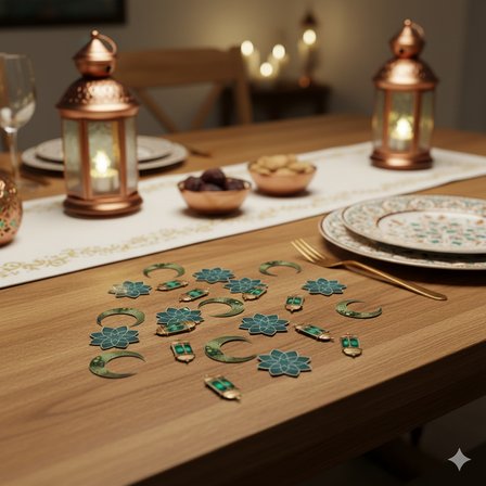 Ramazan Ay-Yıldız Kandil Yeşil Masa Konfettisi 30'lu - Ramazan Masa Süsü