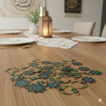 Ramazan Ay-Yıldız Kandil Yeşil Masa Konfettisi 30'lu - Ramazan Masa Süsü