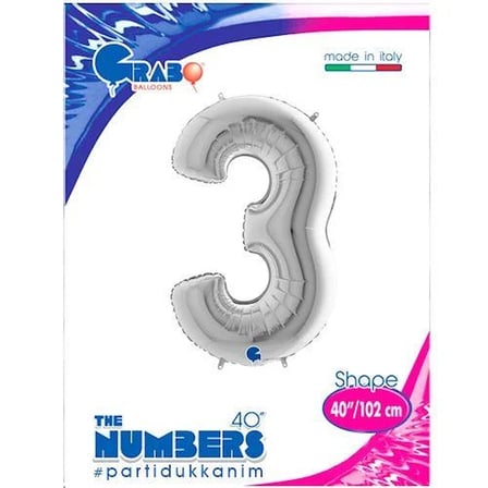 3 Rakam Folyo Balon Gümüş 40Inc 100cm
