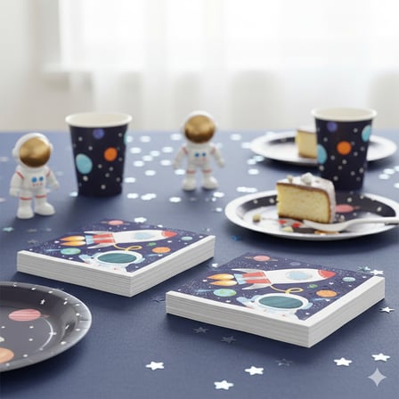 33x33 cm Uzay Astronot Peçete 16 Adet - Kozmik Temalı Doğum Günü Parti Peçetesi