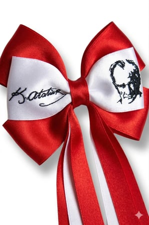 Atatürk Temalı 23 Nisan Saten Fiyonk Toka Kırmızı Beyaz Çocuk Saç Tokası