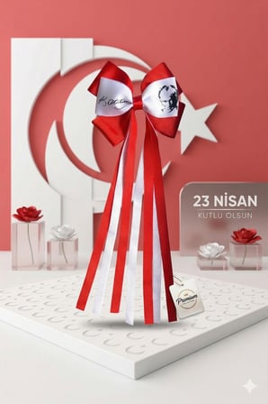 Atatürk Temalı 23 Nisan Saten Fiyonk Toka Kırmızı Beyaz Çocuk Saç Tokası