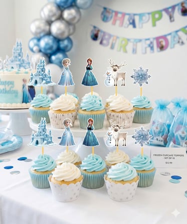 Frozen Temalı Pasta Kürdan Seti 10'lu Doğum Günü Cupcake Süsleme Dekoru