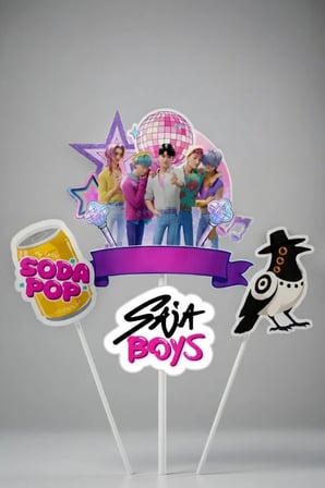 Saja Boys K Pop Huntrix Demon Hunters Pasta Süsü Çubuklu Büyük Tekli Doğum Günü Süs