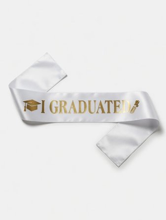 Mezuniyet Kuşağı Beyaz Üzeri Altın Baskılı Saten Varaklı I Graduated Yazılı