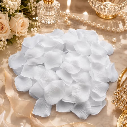 Beyaz Saten Gül Yaprağı 100lü Açılmış Dekoratif Nikah Masa Süsü Dekoru