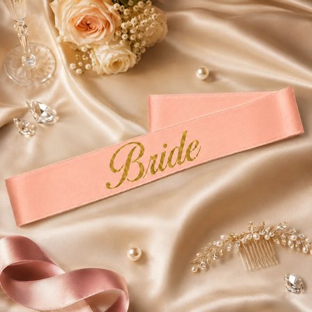 Bride Yazılı Somon Altın Yaldızlı Gelin Kuşağı Bekarlığa Veda Parti Süsü