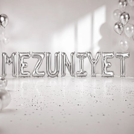 Folyo Balon Mezuniyet Yazısı Gümüş Silver Set 40 İnç 100 cm 9 Harf Parti Dekorasyonu