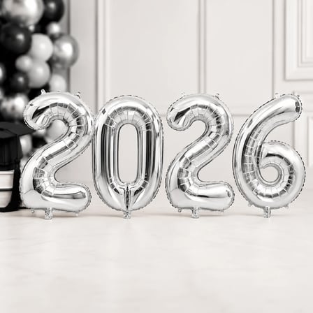 Folyo Balon Mezuniyet 2026 Yazısı Silver Gümüş Set 40 İnç 100 cm 4 Rakam Parti Süsü