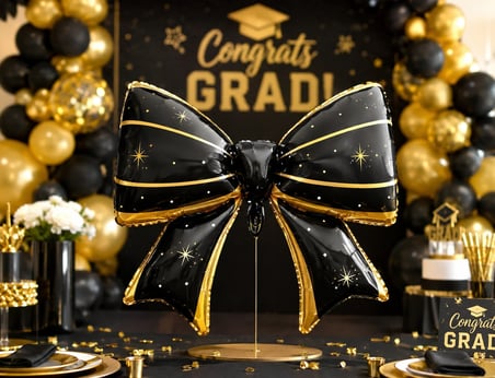 Mezuniyet Fiyonk Folyo Balon Siyah Gold 98x75 cm Mezuniyet Partisi Süsü Dekorasyonu