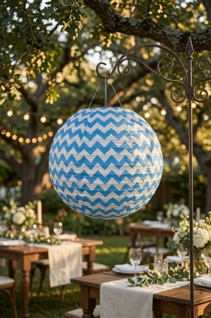 Japon Feneri Çin Feneri Zigzag Desenli Mavi Kağıt Fener 30 Cm Parti Bahçe Dekorasyonu