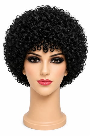 Afro Peruk Kıvırcık Bonus Saç Kumral Siyah Hacimli Parti Kostüm Sahne Eğlence Aksesuarı