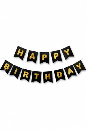 Happy Birthday Banner Siyah Gold Yazılı Doğum Günü Parti Süsü Duvar ve Fotoğraf Alanı Dekoru