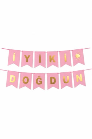İyi Ki Doğdun Banner Pembe Altın Yazılı 250x17 cm Doğum Günü Parti Duvar Asma Dekor Süsleme