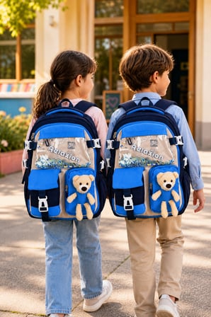 Mavi Lacivert Ayıcıklı Maskotlu Lüks Okul Sırt Çantası Geniş Ergonomik Çocuk 40x30x15 cm