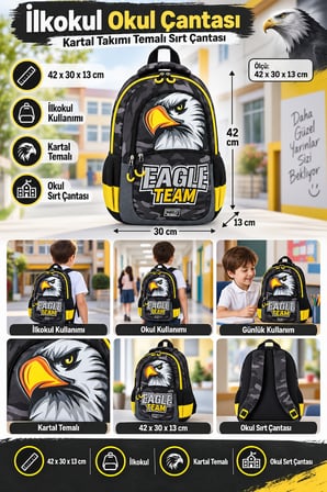 İlkokul Okul Çantası Eagle Team Kartal Takımı Sırt Çantası 42x30x13 cm
