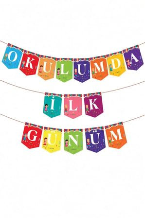 Okulumda İlk Günüm Rengarenk Kağıt Banner Okula Dönüş Sınıf Okul Açılışı Süsü 200 cm