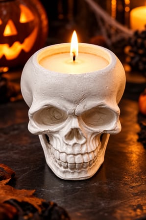 Halloween Kuru Kafa Mumluk Kafatası Mum Standı Cadılar Bayramı Parti Masa Dekorasyonu 8 x 6,5 cm