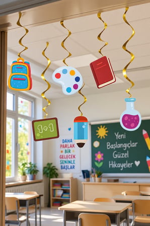 Asmalı Tavan Sarkıt Süsü Okul Süslemesi 6'lı Çift Taraflı Helezon Sınıf Dekoru 70 cm