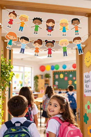 23 Nisan Neşeli Çocuklar Dekoratif Banner Okul Süsü 180x17 cm Hoş Geldiniz Etkinlik Dekoru