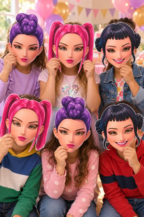 K Pop Huntrix Demon Hunters Model 3 6'lı Karton Maske Parti Maskesi Doğum Günü Kostüm Aksesuarı