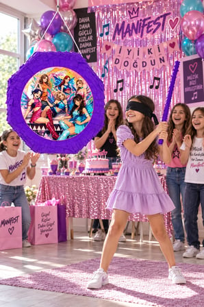 Manifest Kız Grubu Mor Pinyata 42 cm Sopalı Doğum Günü Parti Oyunu ve Dekorasyon Süsü