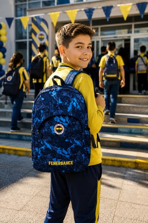 Fenerbahçe Kaligrafik Desenli Okul Sırt Çantası Taraftar Öğrenci Günlük Çanta 45x30x12 cm