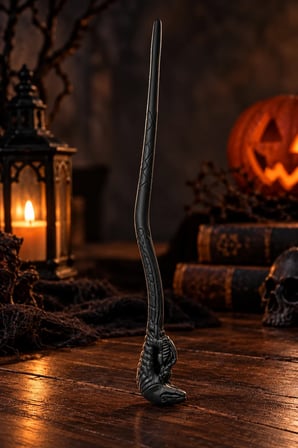 Halloween Yılan Başlı Cadı Asası Mat Siyah 44 Cm Cadılar Bayramı Cadı ve Büyücü Kostüm Aksesuarı