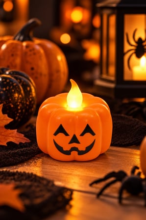 Halloween LED Balkabağı Mum Pilli Işıklı Turuncu Dekoratif Cadılar Bayramı Masa Dekoru 5x5 cm