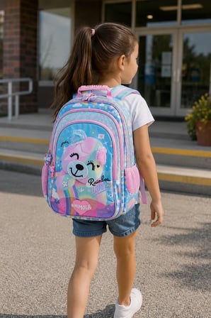 Okul Sırt Çantası Pembe Cute Cat Bear 3 Bölmeli Ortopedik Matara Cepli 42x27x18cm