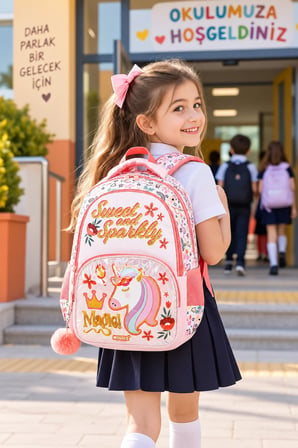 İlkokul Sırt Çantası Sweet Sparkly Unicorn Ortopedik Su Geçirmez 40x30x16cm